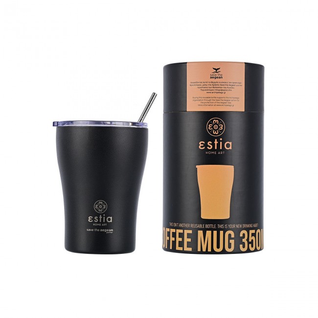 Estia 01-12083 Midnight Black Coffee Mug Save The Aegean Ποτήρι Θερμός Με Καλαμάκι 350ml *