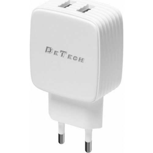 DeTech DE-33 Φορτιστής δικτύου, 5V/2.4A, 220V, 2 x USB, λευκό - 40099 *