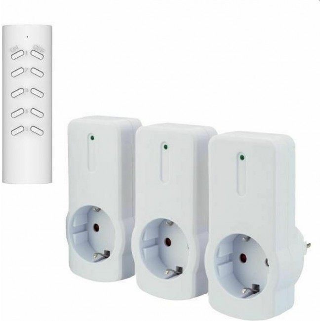 Eurolamp 147-09050 Λευκή Μονή Εξωτερική Πρίζα Ρεύματος Με Τηλεχειριστήριο (3τμχ) 