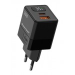 POWERTECH PT-1499 φορτιστής τοίχου με οθόνη, USB/USB-C, 35W, GaN, μαύρος