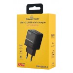 POWERTECH PT-1499 φορτιστής τοίχου με οθόνη, USB/USB-C, 35W, GaN, μαύρος