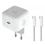 POWERTECH PT-1581 φορτιστής τοίχου  με καλώδιο, USB-C, 40 έως 60W, GaN, AVS, λευκός