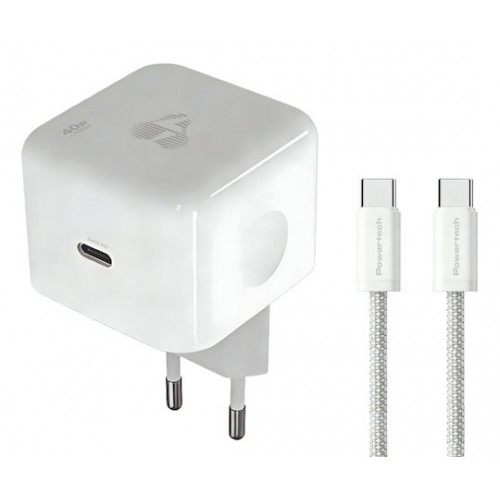 POWERTECH PT-1581 φορτιστής τοίχου  με καλώδιο, USB-C, 40 έως 60W, GaN, AVS, λευκός