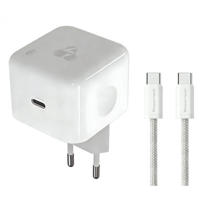 POWERTECH PT-1581 φορτιστής τοίχου  με καλώδιο, USB-C, 40 έως 60W, GaN, AVS, λευκός