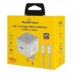 POWERTECH PT-1581 φορτιστής τοίχου  με καλώδιο, USB-C, 40 έως 60W, GaN, AVS, λευκός