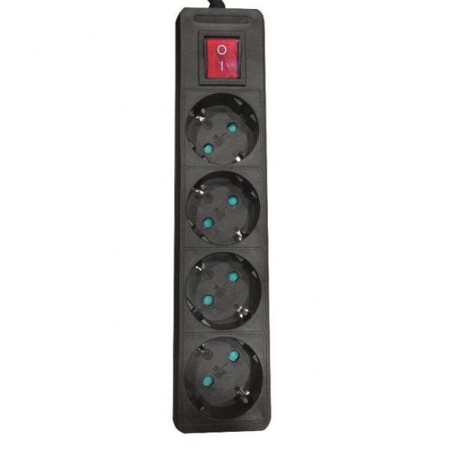 Eurolamp 147-62262 Μαύρο Πολύπριζο 4 Θέσεων Με Διακόπτη Και Καλώδιο 1.5m 