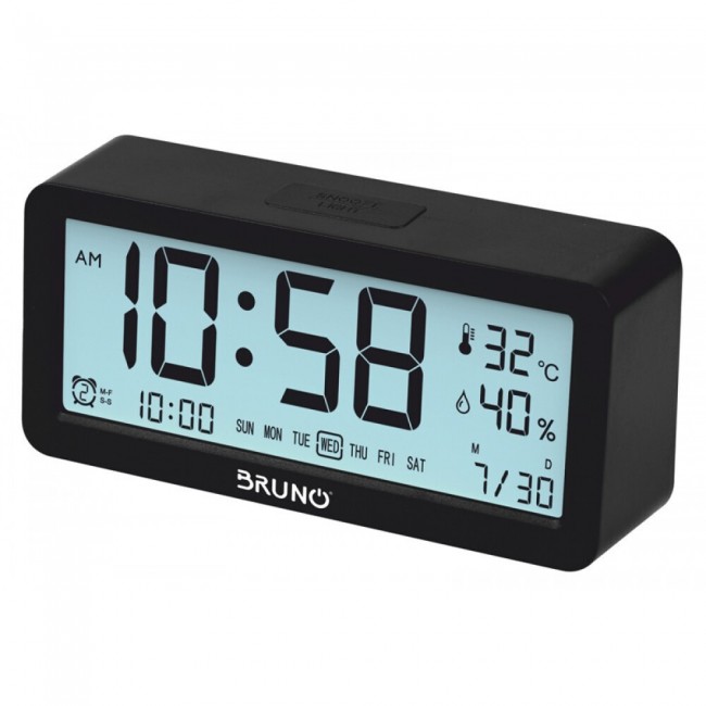 BRUNO BRN-0128 μαύρο ξυπνητήρι με μέτρηση θερμοκρασίας και υγρασίας*