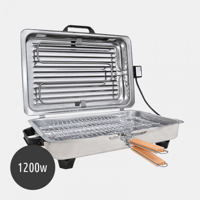Roller Kappatos 20207 INOX Επιτραπέζια Ηλεκτρική Ψησταριά Σχάρας 1200W με Καπάκι & INOX Διπλή Σχάρα 38x24,5cm 