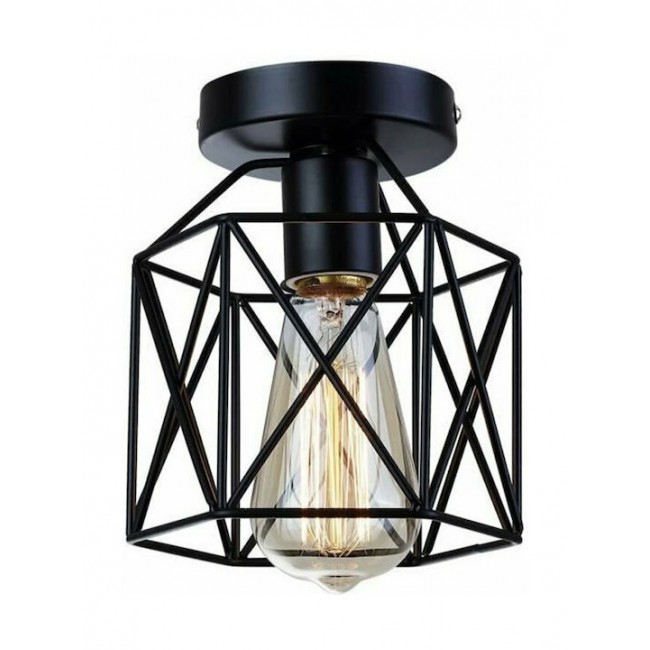 Powertech HLL-0001 Μαύρη Vintage Μεταλλική Πλαφονιέρα Οροφής με Ντουί E27 ***