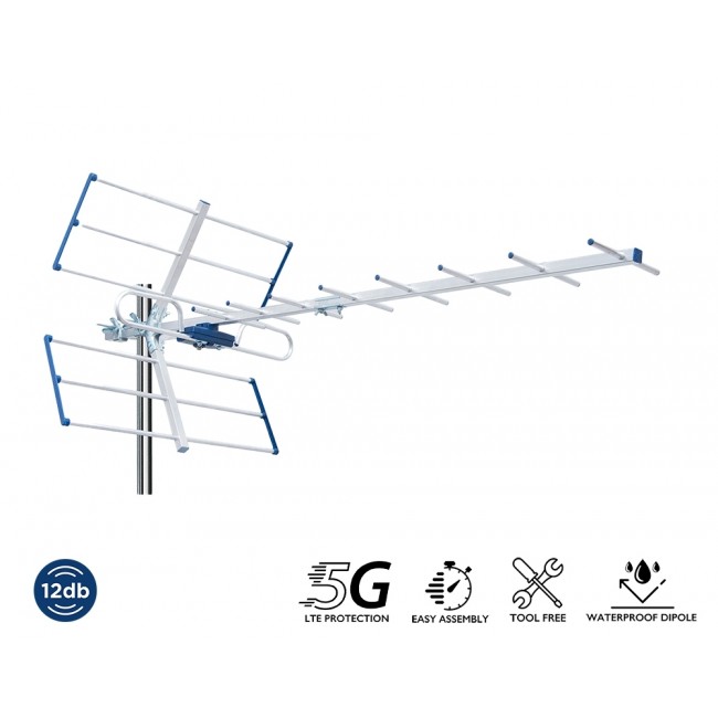 Edision YAGI Εξωτερική Κεραία Τηλεόρασης (δεν απαιτεί τροφοδοσία) 12db 5G 21-48 σε Ασημί Χρώμα Σύνδεση με Ομοαξονικό Καλώδιο