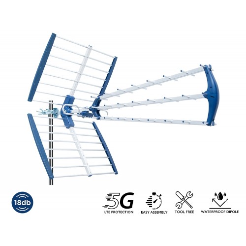 Edision Talos Εξωτερική Κεραία Τηλεόρασης (δεν απαιτεί τροφοδοσία) 18db 5G 21-48 σε Μπλε Χρώμα Σύνδεση με Ομοαξονικό Καλώδιο
