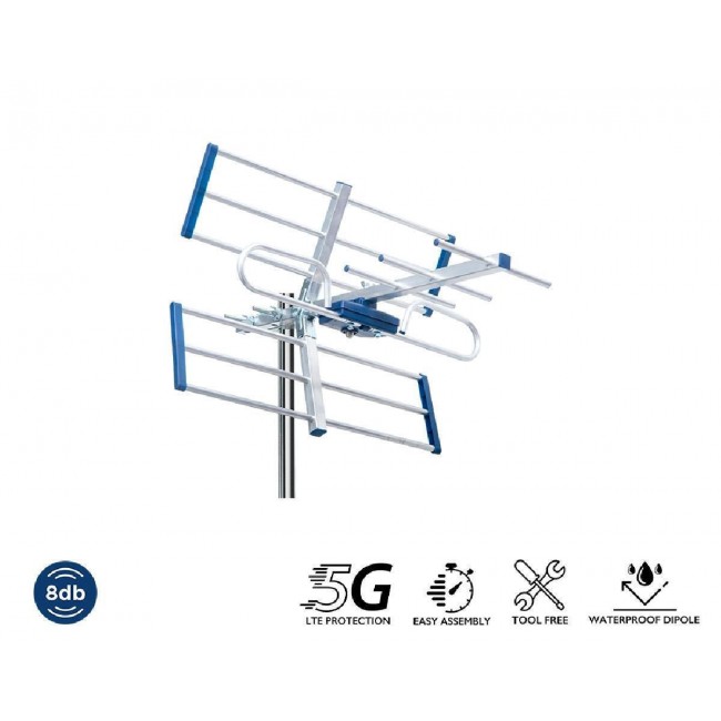 Edision Yagi Εξωτερική Κεραία Τηλεόρασης (δεν απαιτεί τροφοδοσία) 8db 5G 21-48 σε Μαύρο Χρώμα Σύνδεση με Ομοαξονικό Καλώδιο 