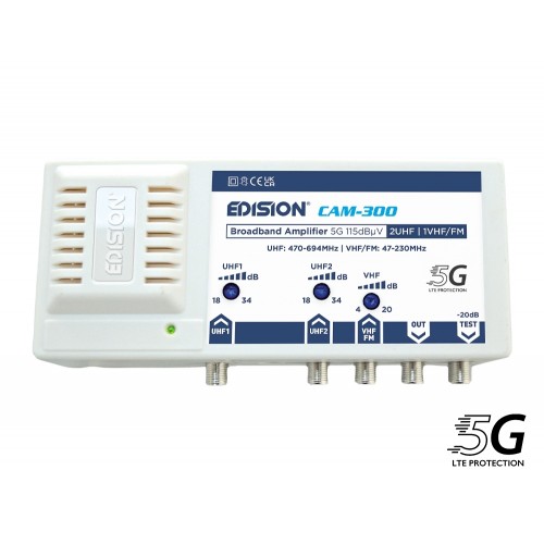 EDISION CAM-300 Ενισχυτής κεντρικός 5G 2UHF 1VHF/FM 115dBμV