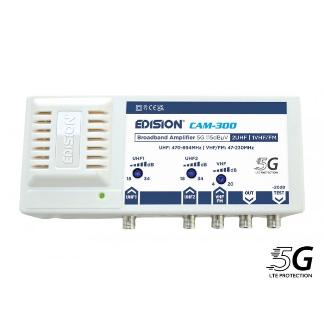EDISION CAM-300 Ενισχυτής κεντρικός 5G 2UHF 1VHF/FM 115dBμV EDISION CAM-300 Ενισχυτής κεντρικός 5G 2UHF 1VHF/FM 115dBμV