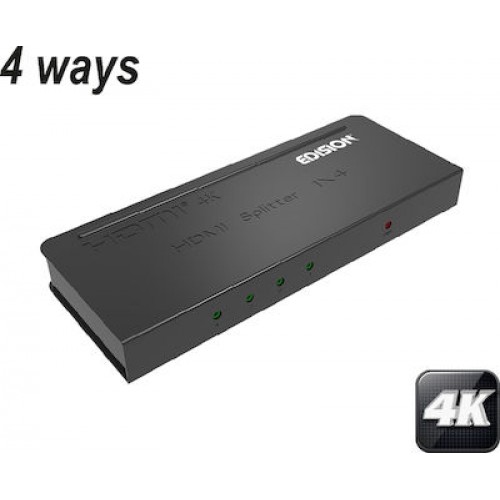 EDISION 4K HDMI Splitter 1x4 Διανεμητής υψηλής ευκρίνειας 1 είσοδος σε 4 Εξόδους με 4K/2K/3D/1080P 07-07-0102