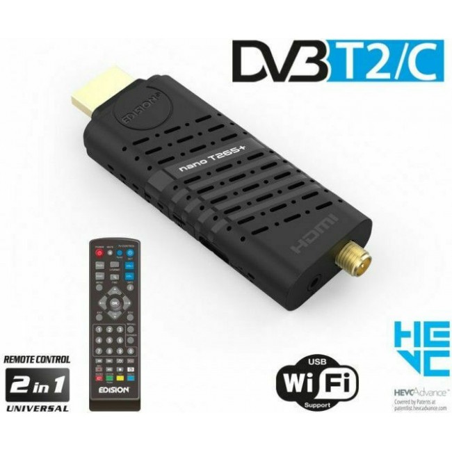 Edision Nano T265+ Ψηφιακός Δέκτης Mpeg-4 Full HD (1080p) με Λειτουργία PVR (Εγγραφή σε USB) Σύνδεση HDMI 