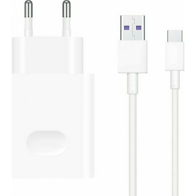 Huawei HW-100225E00 Λευκός Φορτιστής με Θύρα USB-A και Καλώδιο USB-C 22.5W SuperCharge
