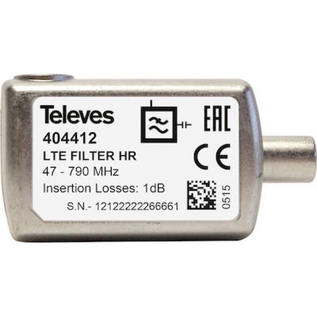 Televes 404412 Φίλτρο 4G-LTE 47-790 ΜΗΖ IEC Βlister (ch.21-60)  