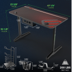 Eureka Ergonomic ERK-GIP-P47B Μαύρο Gaming Γραφείο Με Μεταλλικά Πόδια 120x60x77εκ. 