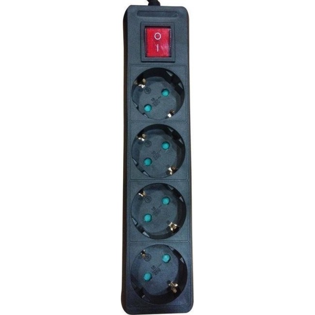 Eurolamp 147-62074 Μαύρο Πολύπριζο Ασφαλείας 4 Θέσεων Με Διακόπτη Και Καλώδιο 2m  **