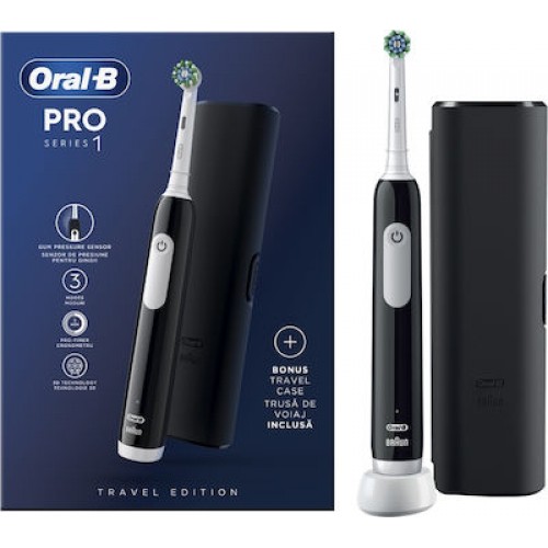 Oral-B Pro Series 1 Ηλεκτρική Οδοντόβουρτσα με Χρονομετρητή, Αισθητήρα Πίεσης Kαι Θήκη Ταξιδίου Μαύρη ***