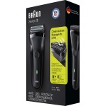 Braun 300s Series 3 Μαύρη Ξυριστική Μηχανή Προσώπου Επαναφορτιζόμενη