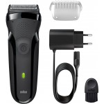 Braun 300s Series 3 Μαύρη Ξυριστική Μηχανή Προσώπου Επαναφορτιζόμενη