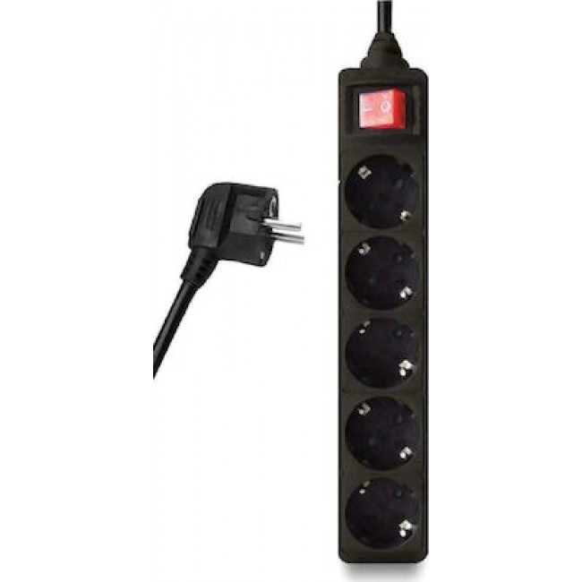 Powertech PT-875 Μαύρο Πολύπριζο 5 Θέσεων με Διακόπτη και Καλώδιο 1.5m