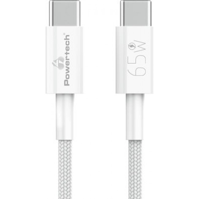 Powertech PTR-0181 Λευκό Braided USB 2.0 Cable USB-C male - USB-C 65W 1m