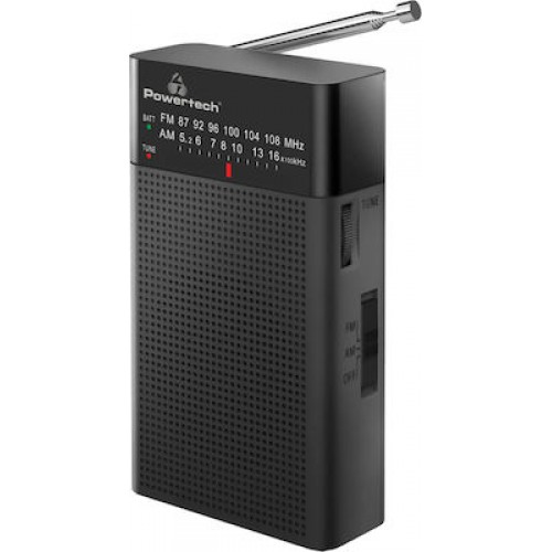 Powertech PT-1245 Μαύρο Επιτραπέζιο Ραδιόφωνο Μπαταρίας