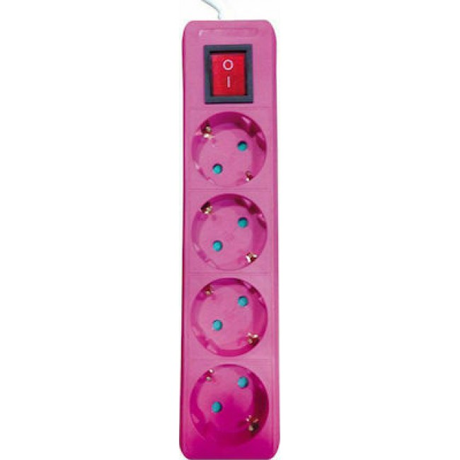 Eurolamp 147-62073 Ροζ Πολύπριζο 4 Θέσεων με Διακόπτη και Καλώδιο 2m
