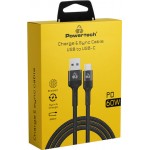 Powertech PTR-0129 Μαύρο Braided USB 2.0 Cable USB-C 60W