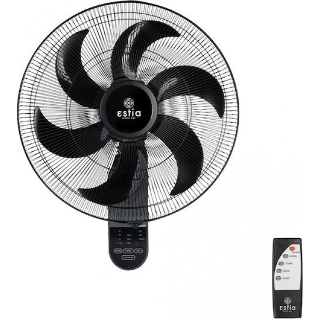 Estia 06-21177 Μαύρος Ανεμιστήρας Τοίχου  με Τηλεχειριστήριο 75W*