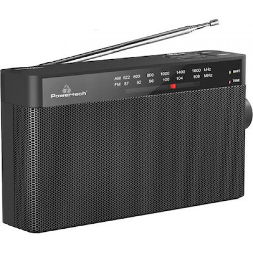 Powertech PT-1244  Μαύρο Επιτραπέζιο Ραδιόφωνο Μπαταρίας με USB
