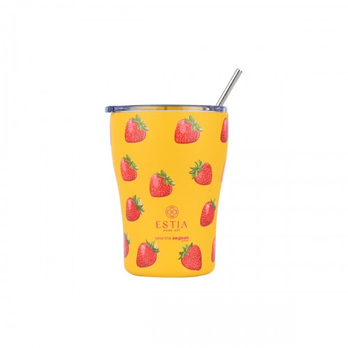 Estia 01-31688 Coffee Mug Save The Aegean Ανακυκλώσιμο Ποτήρι Θερμός Ανοξείδωτο BPA Free 350ml Berry Bright με Καλαμάκι *