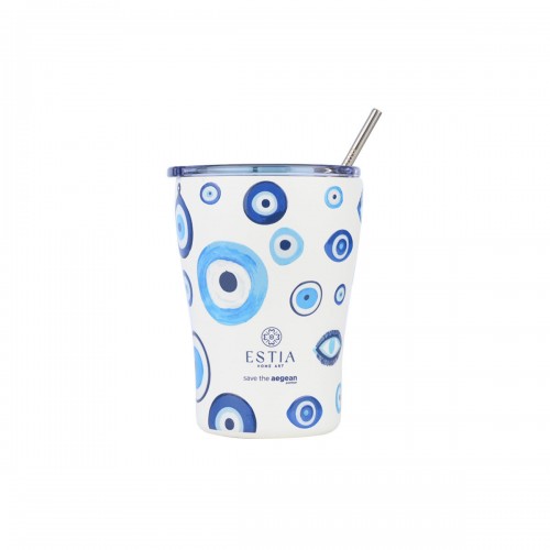 Estia 01-31749 Coffee Mug Save The Aegean Ανακυκλώσιμο Ποτήρι Θερμός Ανοξείδωτο BPA Free 350ml Spirit Of Luck με Καλαμάκι *