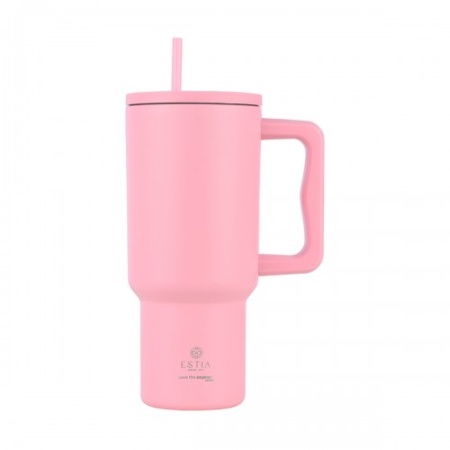 Estia 01-32142 Straw Tumbler XL Save the Aegean Ανακυκλώσιμο Handled Tumbler Θερμός Ανοξείδωτο BPA Free 900ml Blossom Rose με Καλαμάκι και Λαβή*