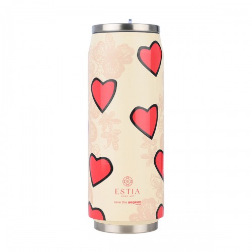 Estia Travel 01-31329 the Aegean Ανακυκλώσιμο Ποτήρι Θερμός Ανοξείδωτο / Πλαστικό BPA Free 500ml Tender Lace με Καλαμάκι *