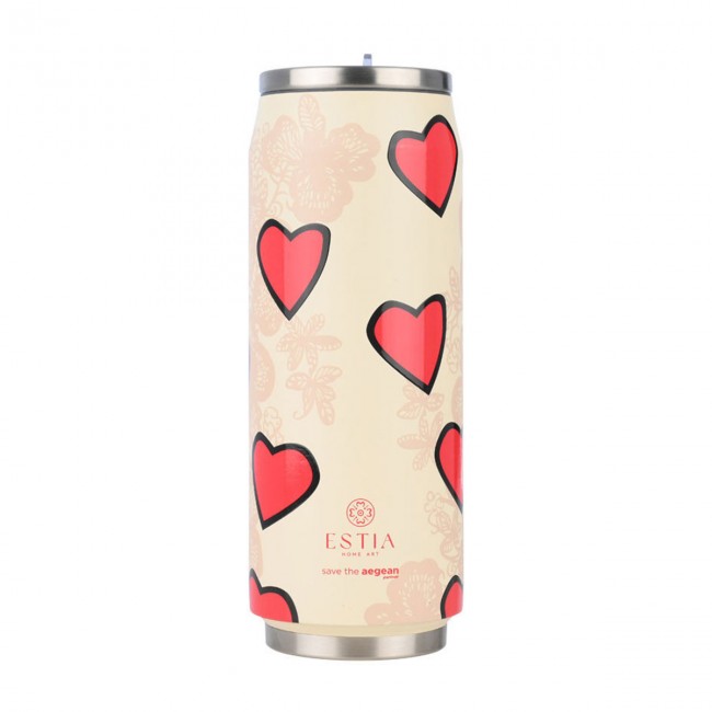 Estia Travel 01-31329 the Aegean Ανακυκλώσιμο Ποτήρι Θερμός Ανοξείδωτο / Πλαστικό BPA Free 500ml Tender Lace με Καλαμάκι *