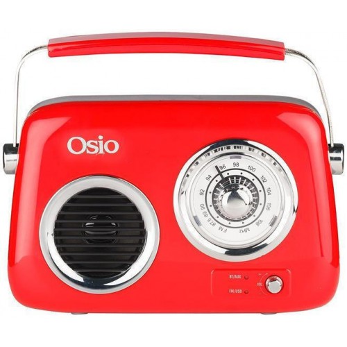 Osio OPR-3040R Κόκκινο Ρετρό φορητό αναλογικό ραδιόφωνο με Bluetooth, AUX, USB, FM και subwoofer – 24W *