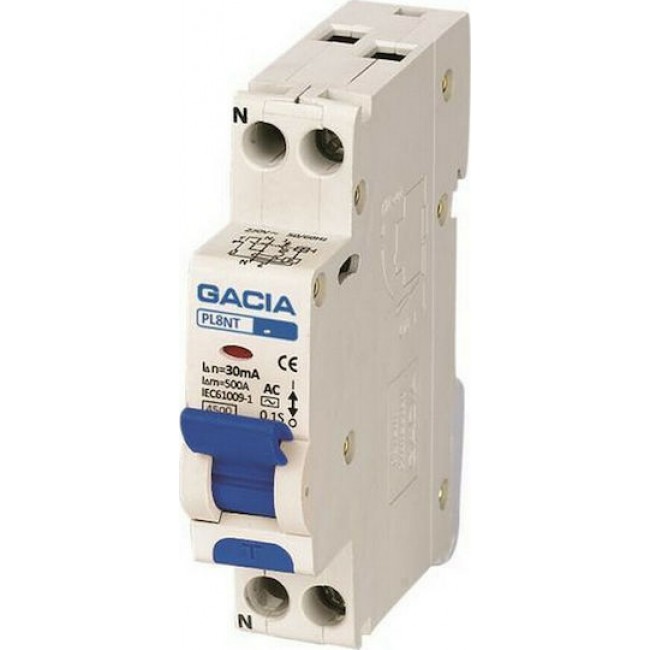 Gacia 500-43516 Ρελέ Ράγας Διαρροής 40A Μονοπολικό με Τάση 230V 4.5KA 30mA 1P+N Type A Gacia 500-43516 Ρελέ Ράγας Διαρροής 40A Μονοπολικό με Τάση 230V 4.5KA 30mA 1P+N Type A