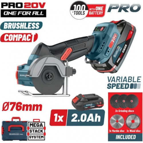 Bormann Pro BBP5418X2CA Τροχός Mini 76mm Μπαταρίας Brushless με Ρύθμιση Στροφών 1x2Ah *