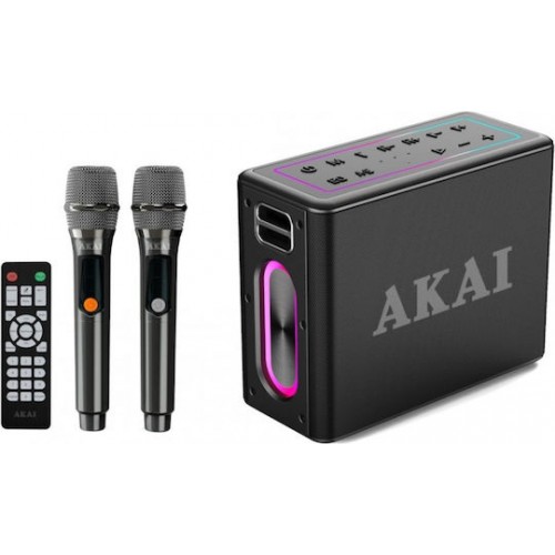 AKAI ABTSW-120 Αδιάβροχο Φορητό Ηχείο Bluetooth με 2 Ασύρματα Μικρόφωνα, TWS, 80W
