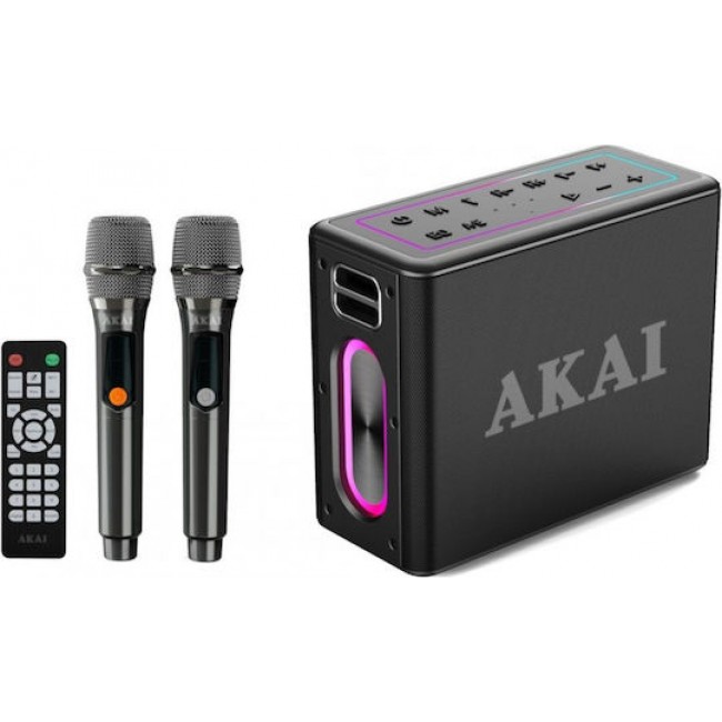 AKAI ABTSW-120 Αδιάβροχο Φορητό Ηχείο Bluetooth με 2 Ασύρματα Μικρόφωνα, TWS, 80W
