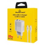 POWERTECH PT-1635 Φορτιστής Τοίχου 20W PD & QC 3.0 USB-A/USB-C με Καλώδιο USB-C Λευκός POWERTECH PT-1635 Φορτιστής Τοίχου 20W PD & QC 3.0 USB-A/USB-C με Καλώδιο USB-C Λευκός