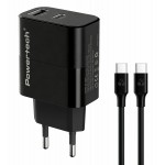 POWERTECH PT-1637 Φορτιστής Τοίχου 20W PD & QC 3.0 USB-A/USB-C με Καλώδιο USB-C Μαύρος POWERTECH PT-1637 Φορτιστής Τοίχου 20W PD & QC 3.0 USB-A/USB-C με Καλώδιο USB-C Μαύρος