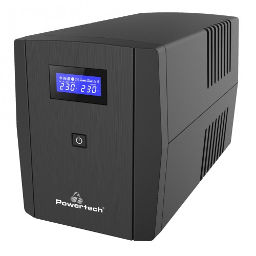 POWERTECH PT-1297 UPS Line Interactive με οθόνη, 1500VA, 900W, 4x Schuko, 2x RJ45/RJ11, USB Type B