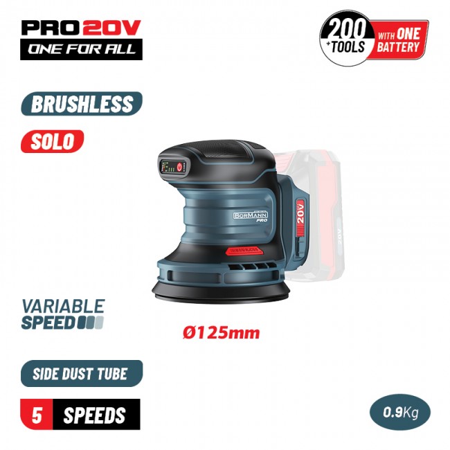 BORMANN Pro BBP5413 Τριβείο Έκκεντρο Brushless Μπαταρίας 20V,Li-Ion,125mm,5 Ρυθμίσεις Ταχύτητας,SOLO
