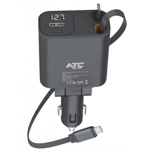 ATC-CA16  Φορτιστής Αυτοκινήτου 45W με Θύρες: 1xUSB 1xType-C μαζί με Καλώδιο Type-C / Lightning Μαύρο Χρώμα