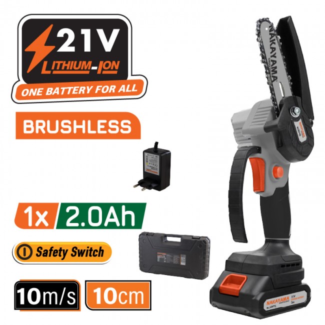 Nakayama EC1040 Κλαδευτικό Αλυσοπρίονο Μπαταρίας 1x2Ah Brushless 21V 0.825kg με Λάμα 10cm *